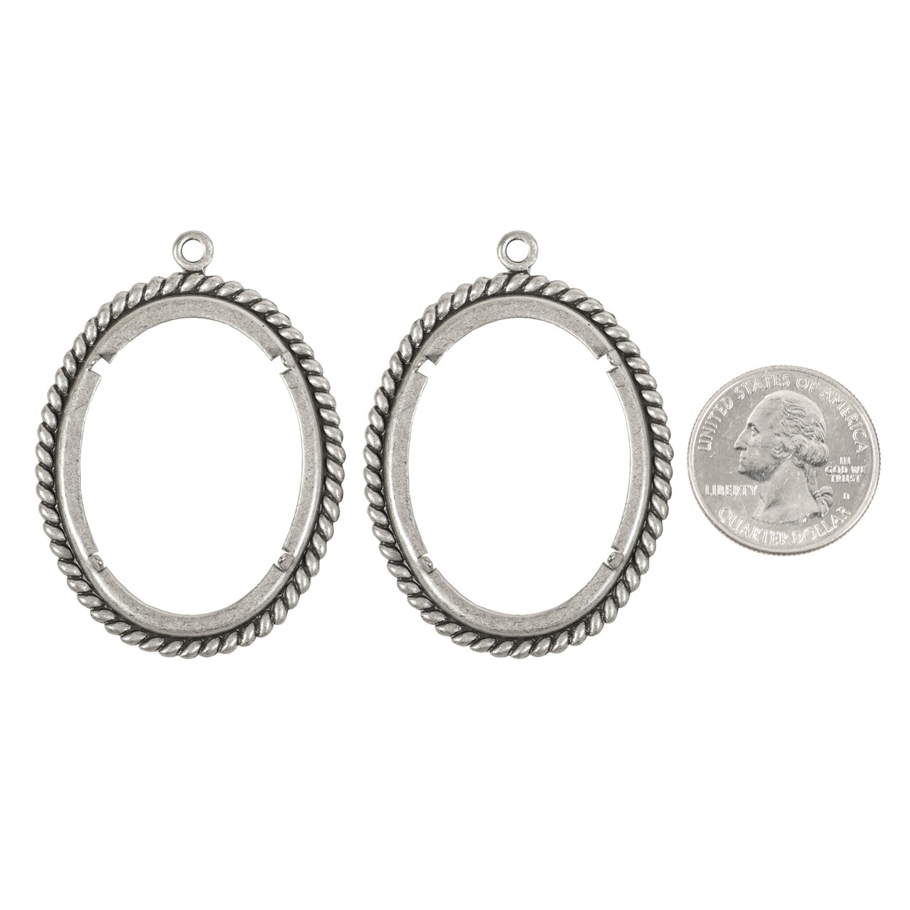30 x 40mm Silver Antique Brass Twisted Rope Cameo Frames with Prongs - Set of Two *S-F25